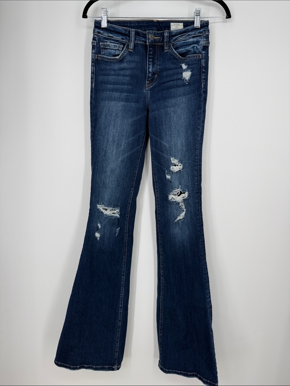 Buckle Bridge By Gly midrise Dark Blue Distressed Flare Jeans size 26